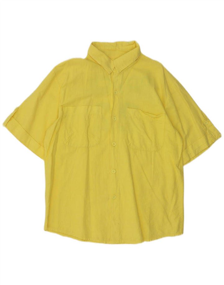 Camicia a maniche corte grafica vintage da uomo in lino giallo medio