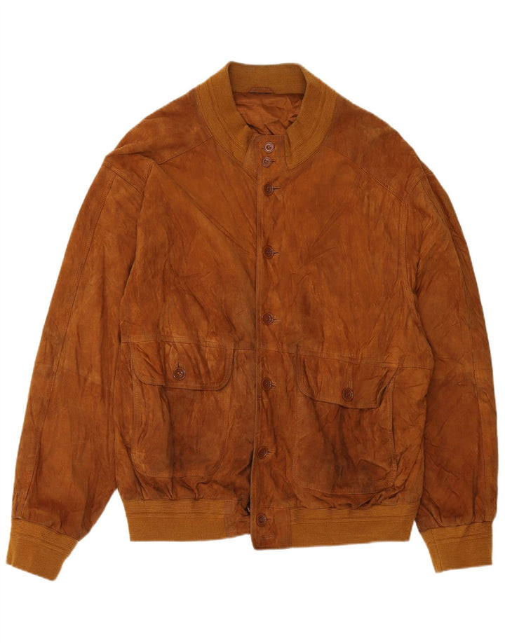 VINTAGE Mens Suede Bomber Jacket IT 56 3XL Brown