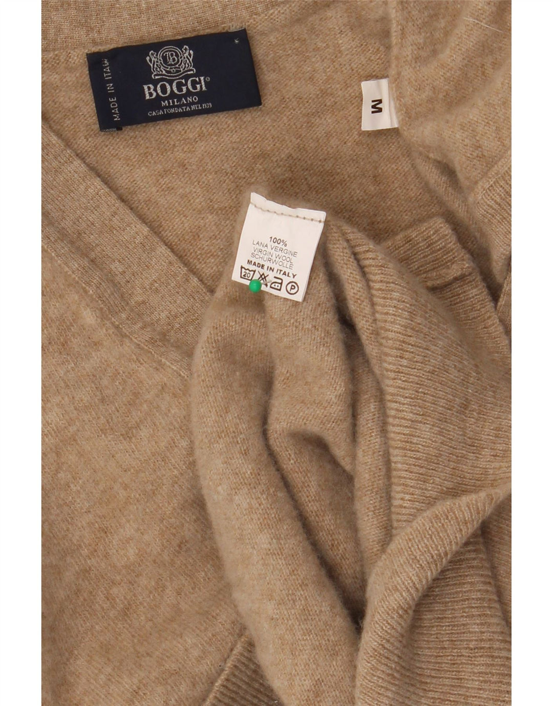 BOGGI MILANO Maglione cardigan senza maniche da donna UK 14 Lana beige medio