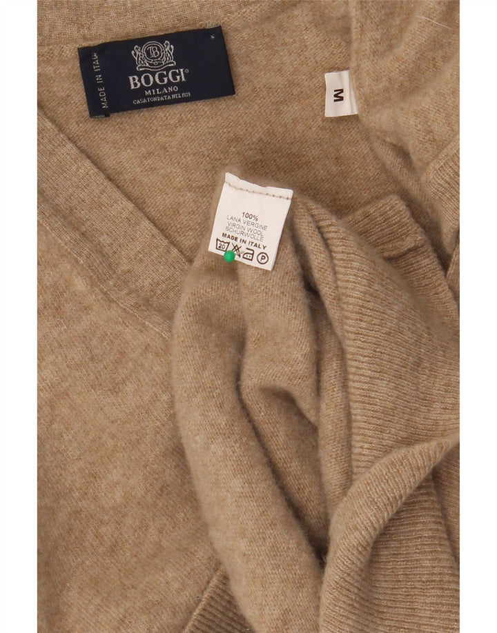 BOGGI MILANO Maglione cardigan senza maniche da donna UK 14 Lana beige medio