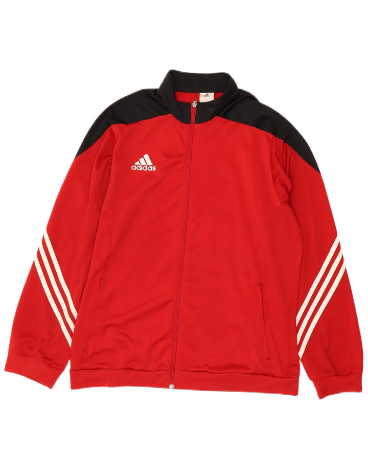 Giacca da ginnastica da uomo Adidas, giacca in poliestere color block rosso medio