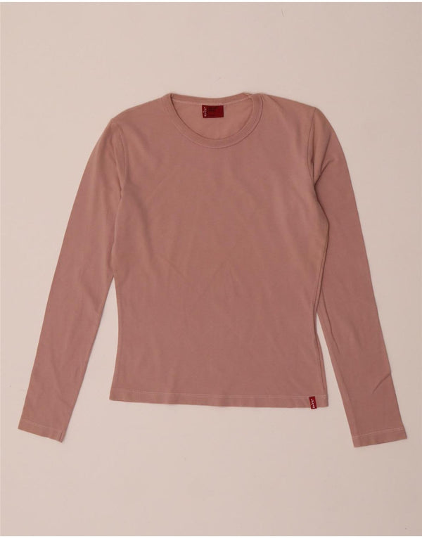 Levi's Donna Crop Top Manica Lunga UK 10 Piccolo Cotone Rosa