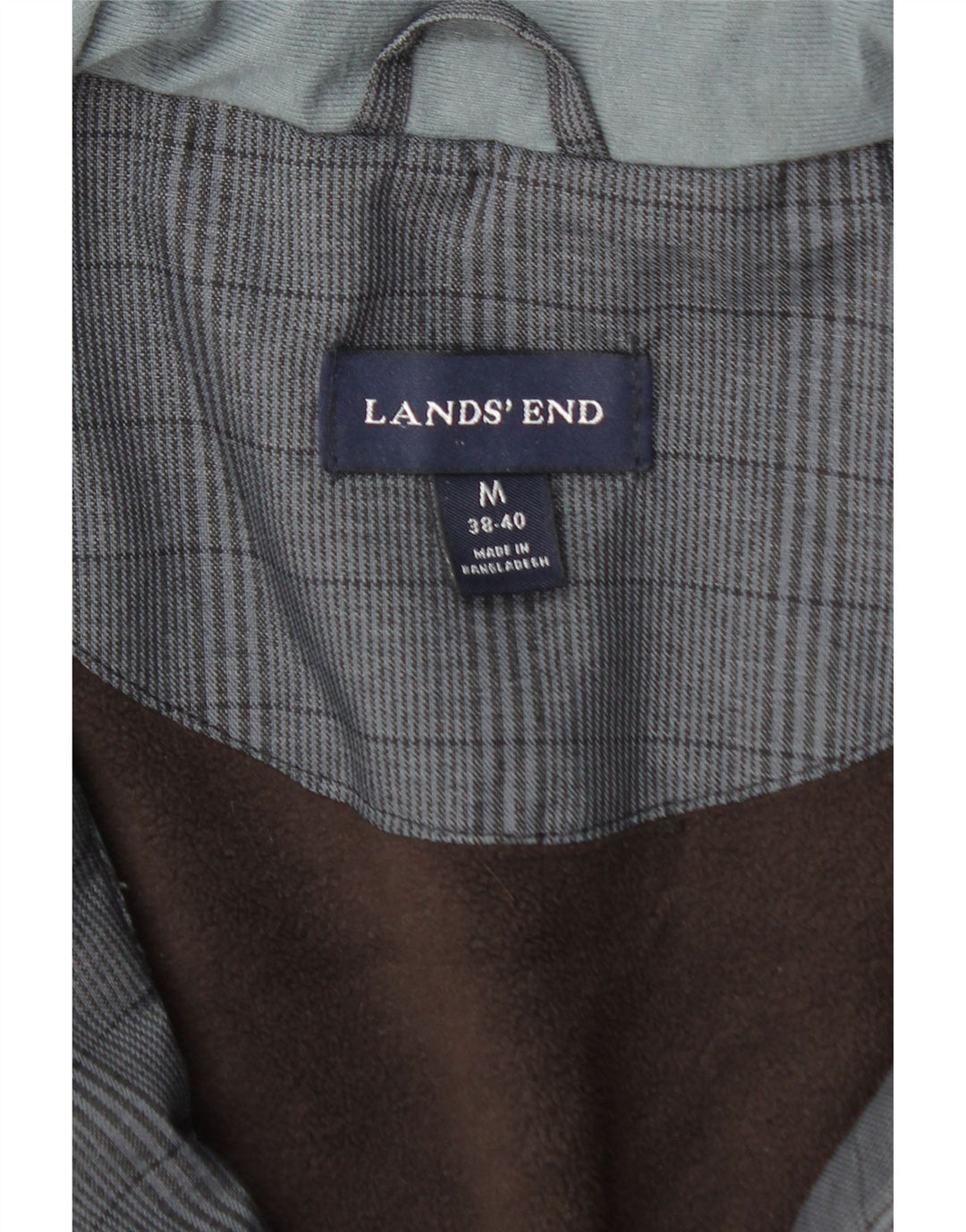 LANDS END Mens Windbreaker Jacket UK 38 Medium Grey Check Polyester Vintage Lands End and Second-Hand Lands End from Messina Hembry 