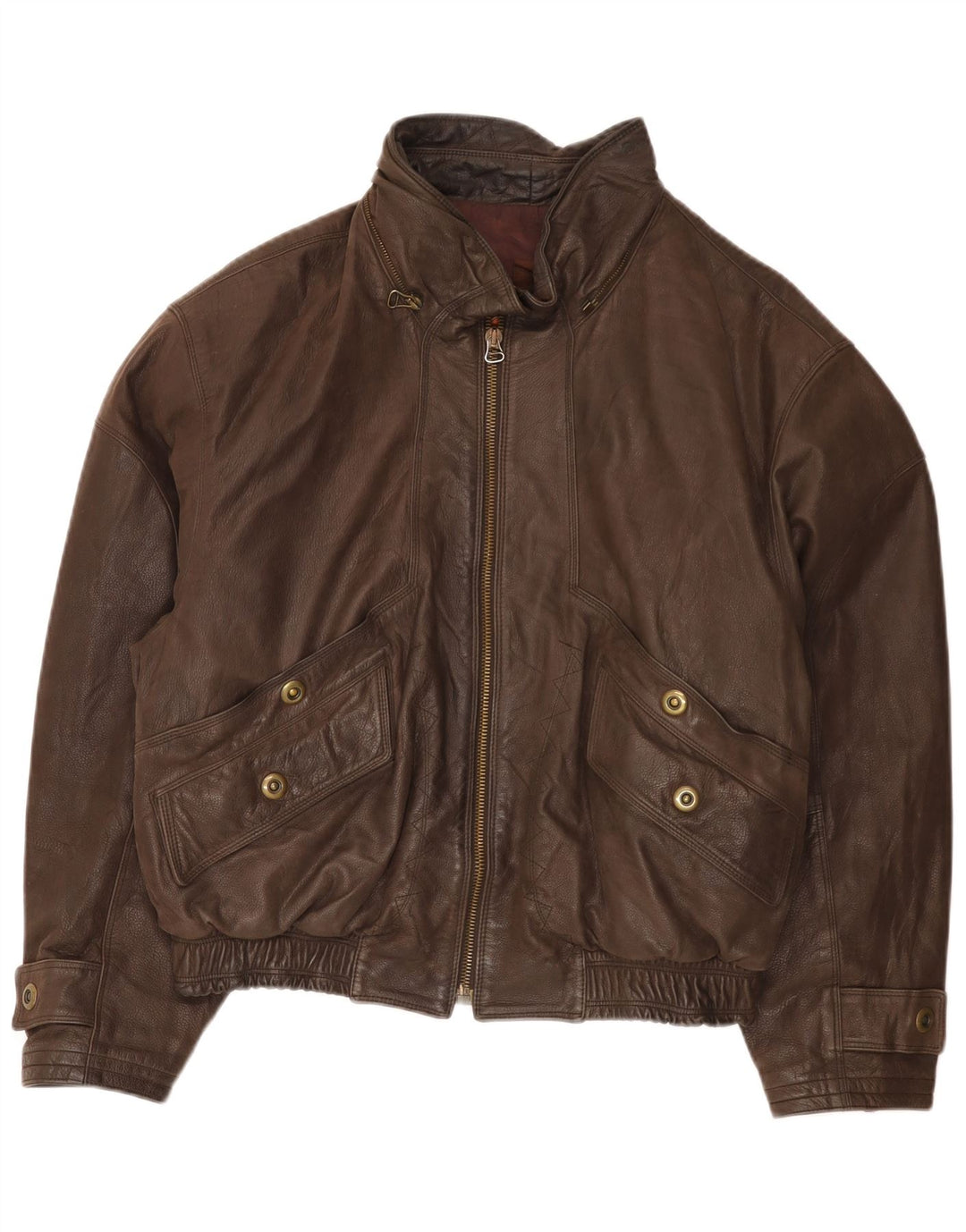 Giacca bomber da uomo vintage in pelle EU 52 XL in pelle marrone
