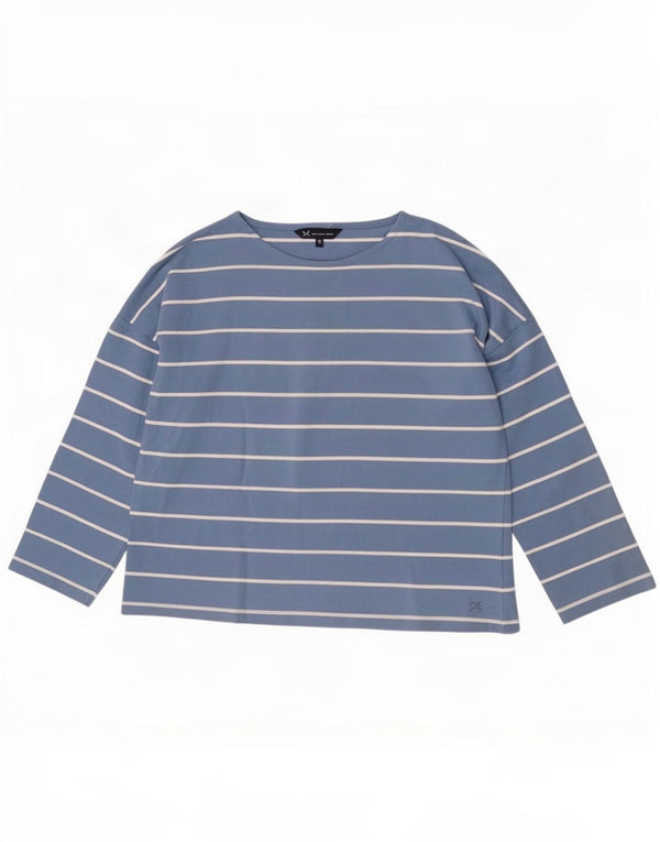 Crew Clothing Top da donna manica 3/4 UK 14 cotone a righe grandi blu