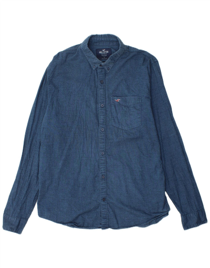 Camicia da uomo HOLLISTER Large in cotone screziato blu navy