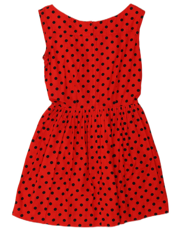 Abito a trapezio senza maniche vintage da donna UK 12 a pois rossi medi