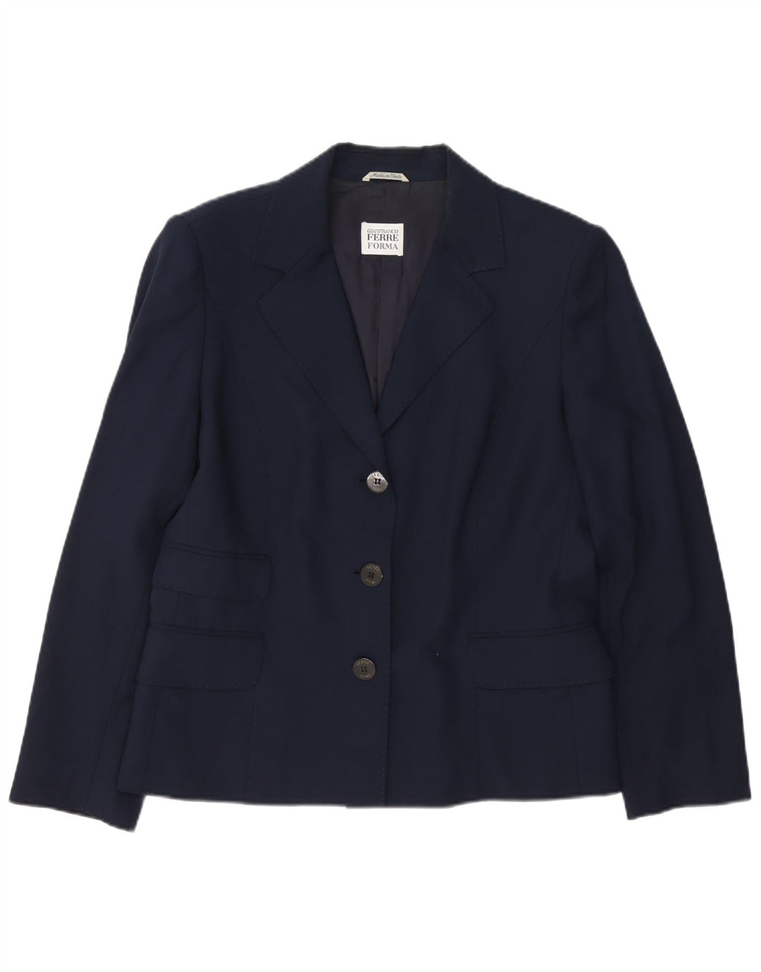 Giacca blazer a 3 bottoni da donna Gianfranco Ferre UK 14 grande blu navy