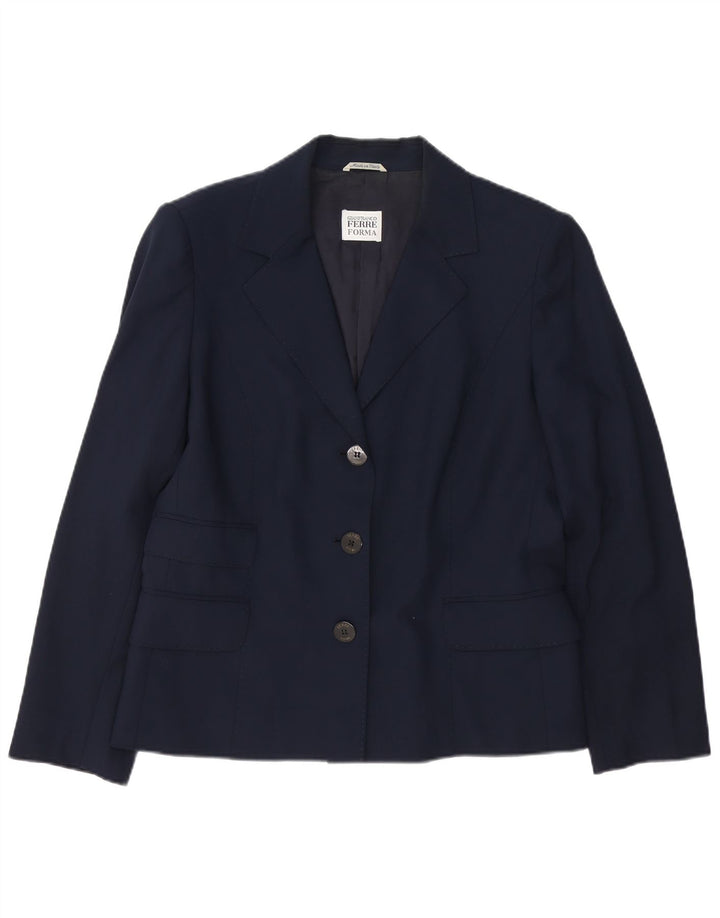 Giacca blazer a 3 bottoni da donna Gianfranco Ferre UK 14 grande blu navy