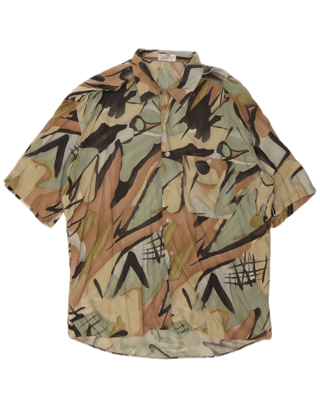 XACUS Mens Abstract Pattern Short Sleeve Shirt XL Multicoloured Rayon