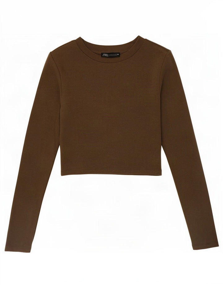 Top corto da donna Zara a maniche lunghe UK 8 piccolo kaki