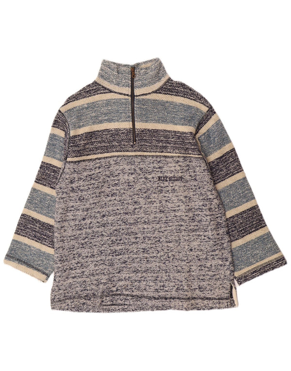 Felpa vintage da uomo con cerniera 1/4, maglione, blu medio, a righe retrò