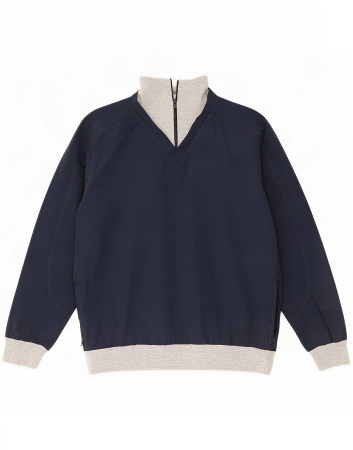 Top tuta sportiva pullover vintage da uomo con zip e collo 2XL Blu navy Colourblock
