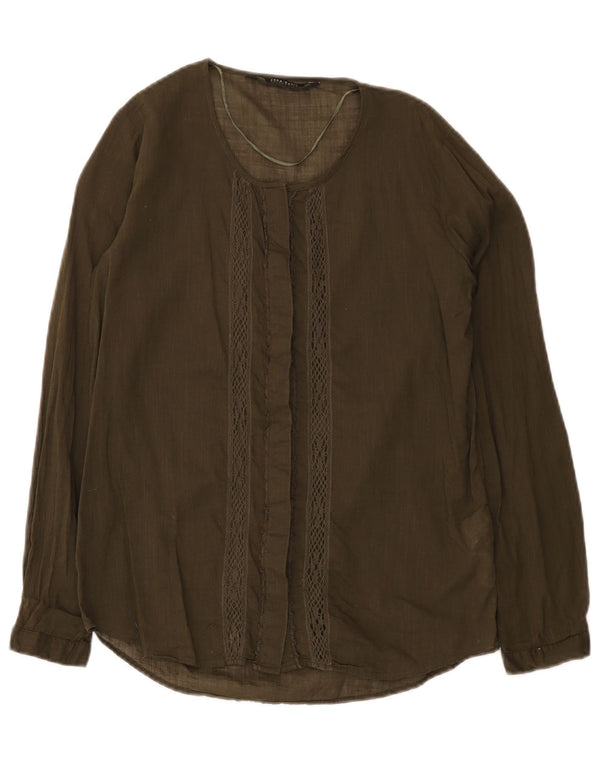 Camicetta a camicia ampia da donna Zara UK 6 XS cotone kaki