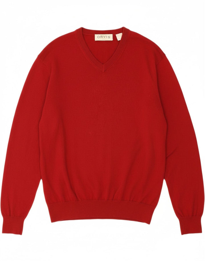 ORVIS Mens V-Neck Jumper Sweater Large Red Cotton Vintage Orvis and Second-Hand Orvis from Messina Hembry 