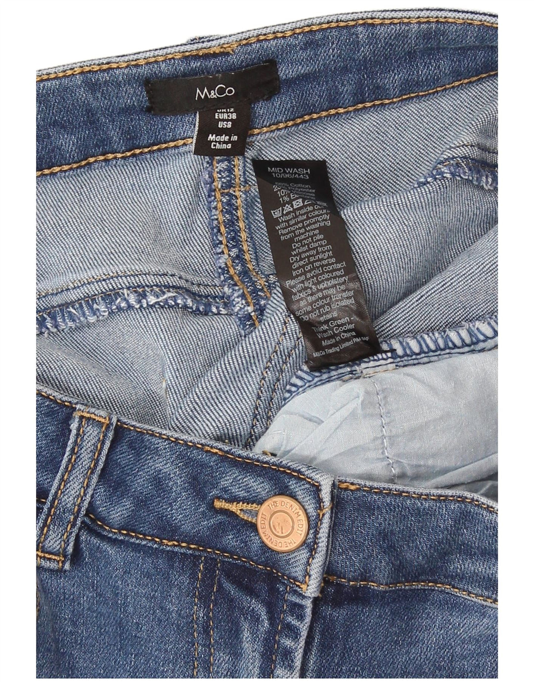 Jeans corti da donna M&Co UK 12 medio W30 L25 cotone blu