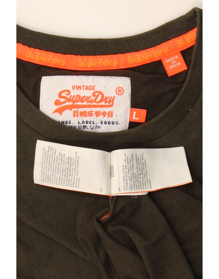 SUPERDRY Mens T-Shirt Top Large Khaki Cotton