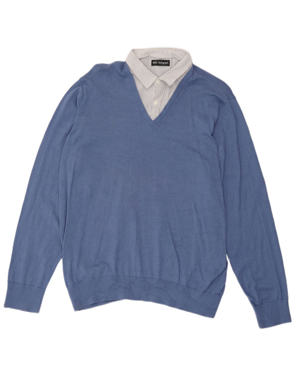 Maglione da uomo con scollo a V Marks & Spencer XL in cotone blu