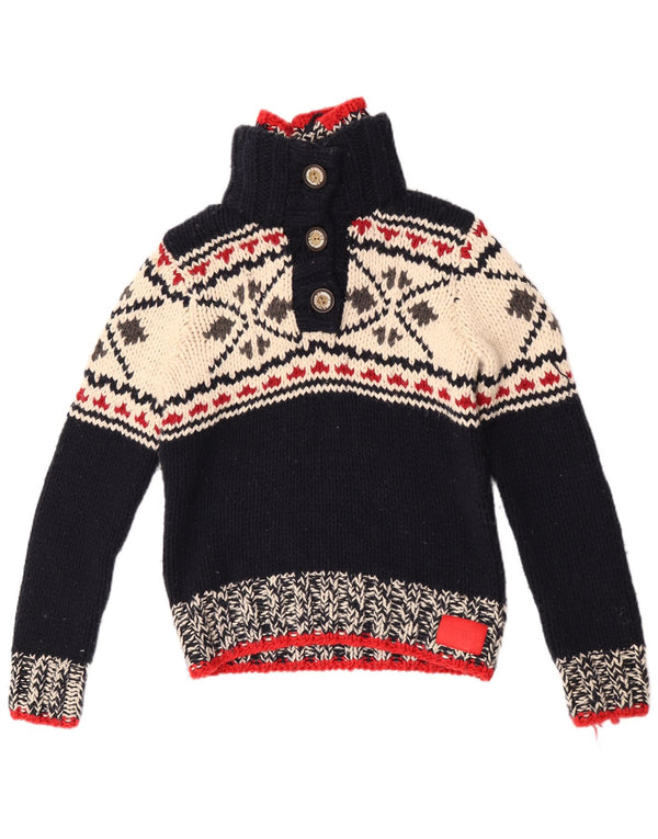 Maglione da donna Superdry con collo a bottoni, UK 16, grande, blu navy, Fair Isle
