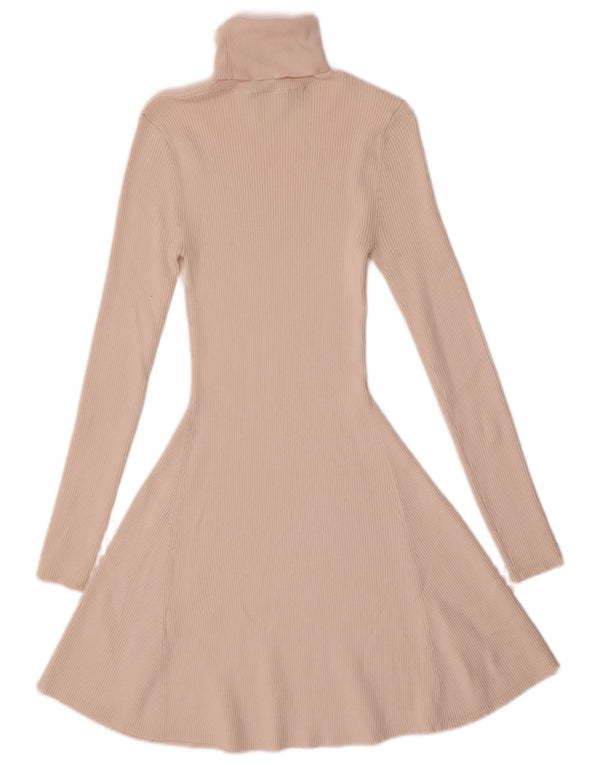 Abito maglione Zara da donna a maniche lunghe con collo alto UK 12 Viscosa beige medio