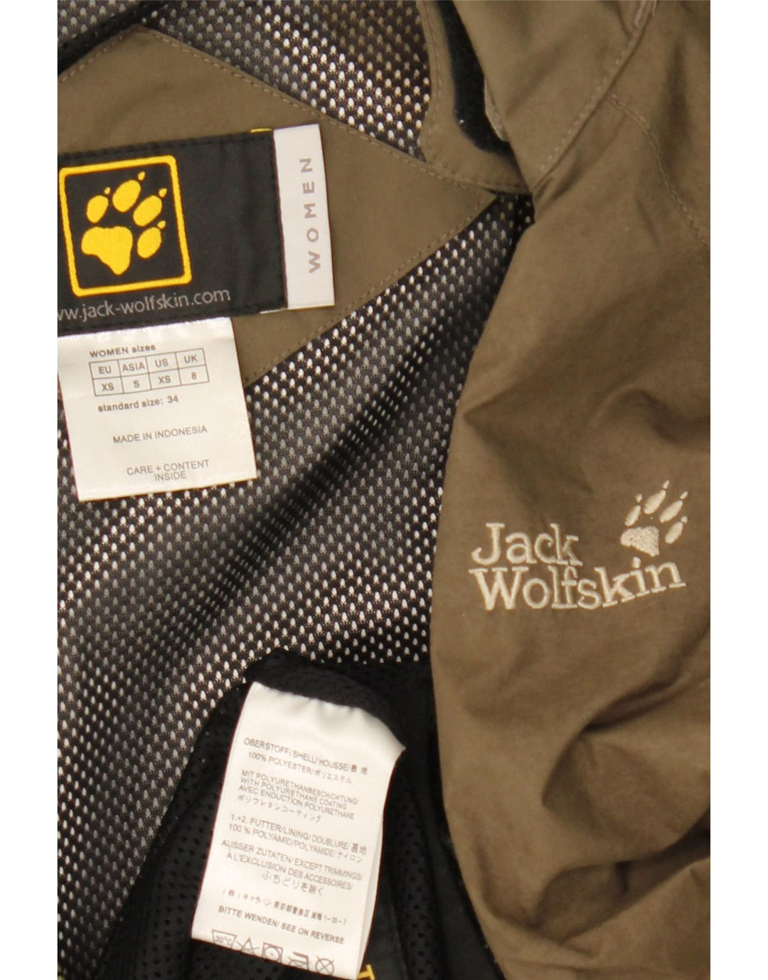 Giacca antipioggia con cappuccio da donna Jack Wolfskin UK 8 Small Poliestere kaki