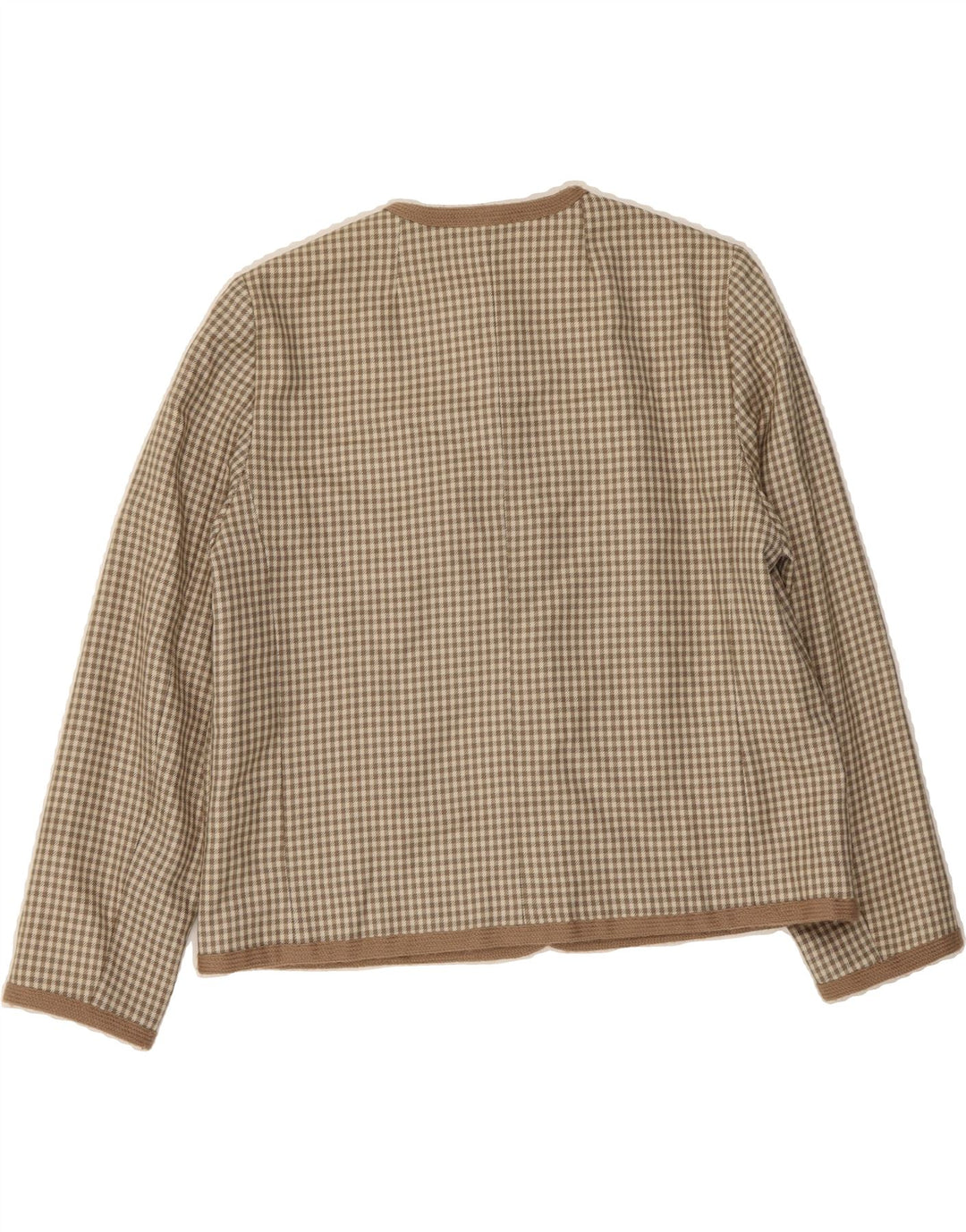 VINTAGE Womens 6 Button Blazer Jacket UK 14 Medium Beige Houndstooth Vintage Vintage and Second-Hand Vintage from Messina Hembry 