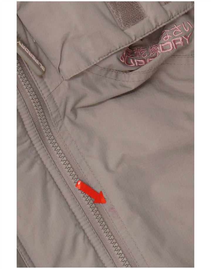 Giacca a vento con cappuccio da donna Superdry UK 16 grande nylon grigio