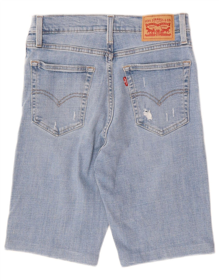 Pantaloncini di jeans a vita alta invecchiati Levi's da donna W28 cotone blu medio
