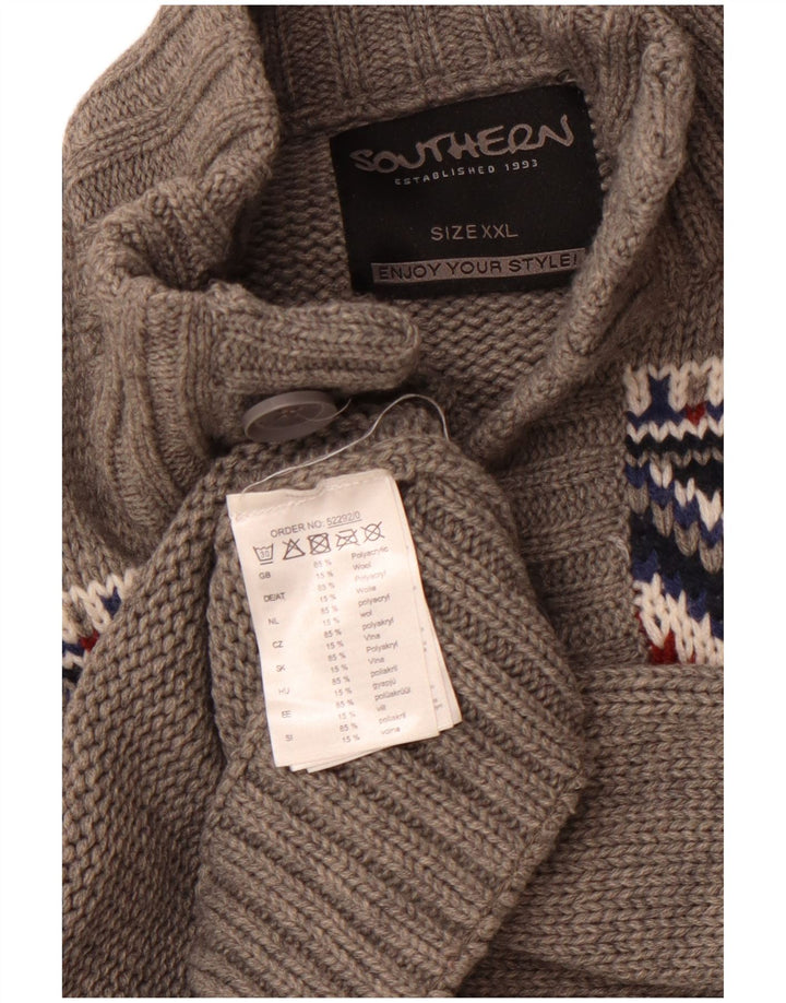 Maglione da uomo SOUTHERN con collo a bottoni 2XL Acrilico Fair Isle grigio