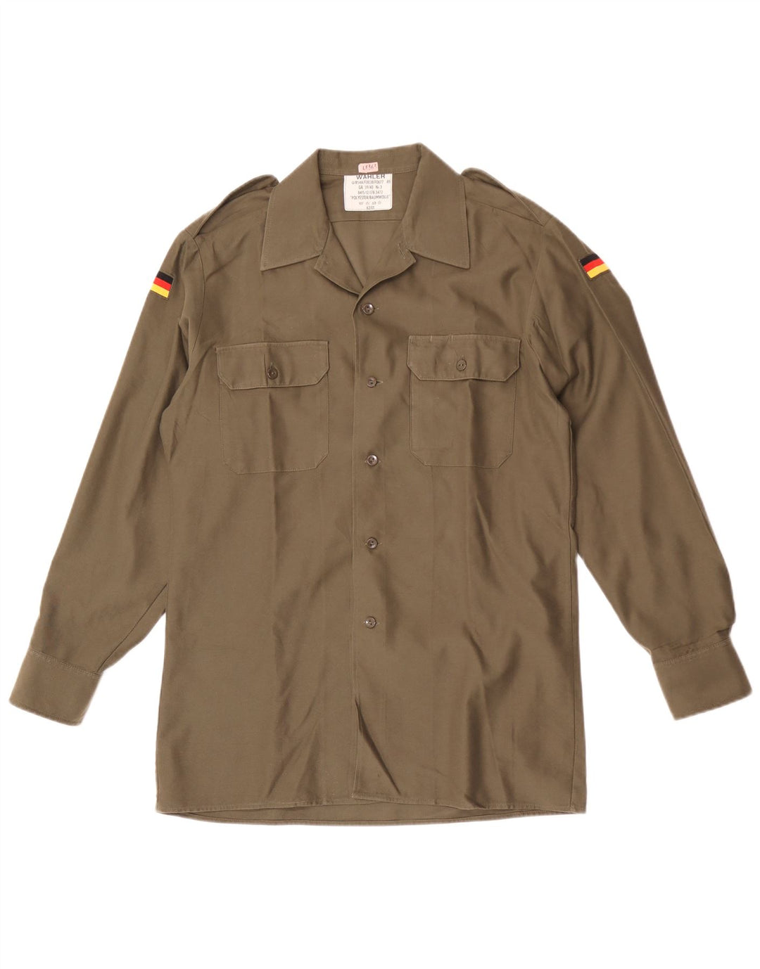 Camicia militare vintage da uomo taglia 39/40 poliestere kaki medio