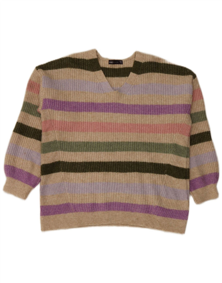 Maglione maglione con scollo a V da donna Marks & Spencer UK 16 grande multicolore