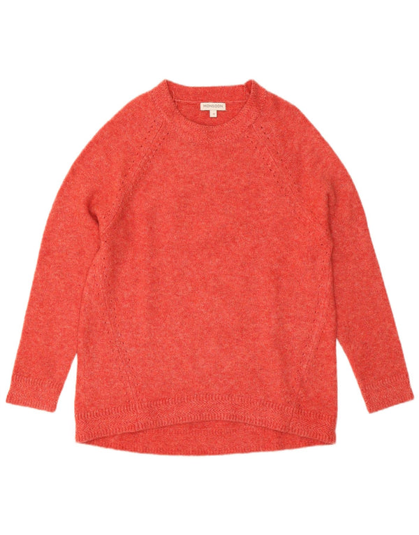 MONSOON Maglione da donna con scollo a barca UK 14 Acrilico rosso medio