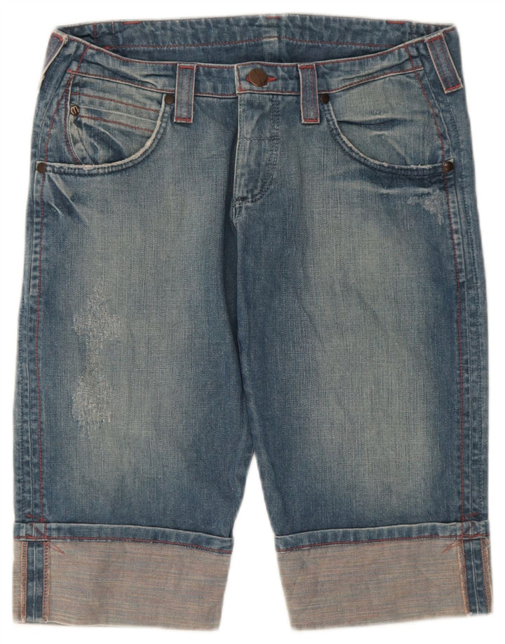 Pantaloncini di jeans Bermuda da donna Wrangler W29 cotone blu medio