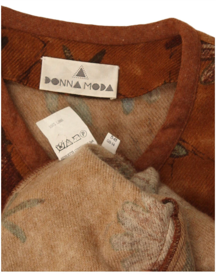 Giacca blazer vintage da donna a 5 bottoni UK 14 lana floreale marrone medio