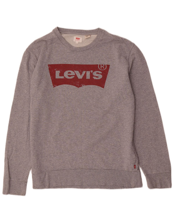 Levi's Felpa con grafica da uomo Maglione grande in cotone chiazzato grigio