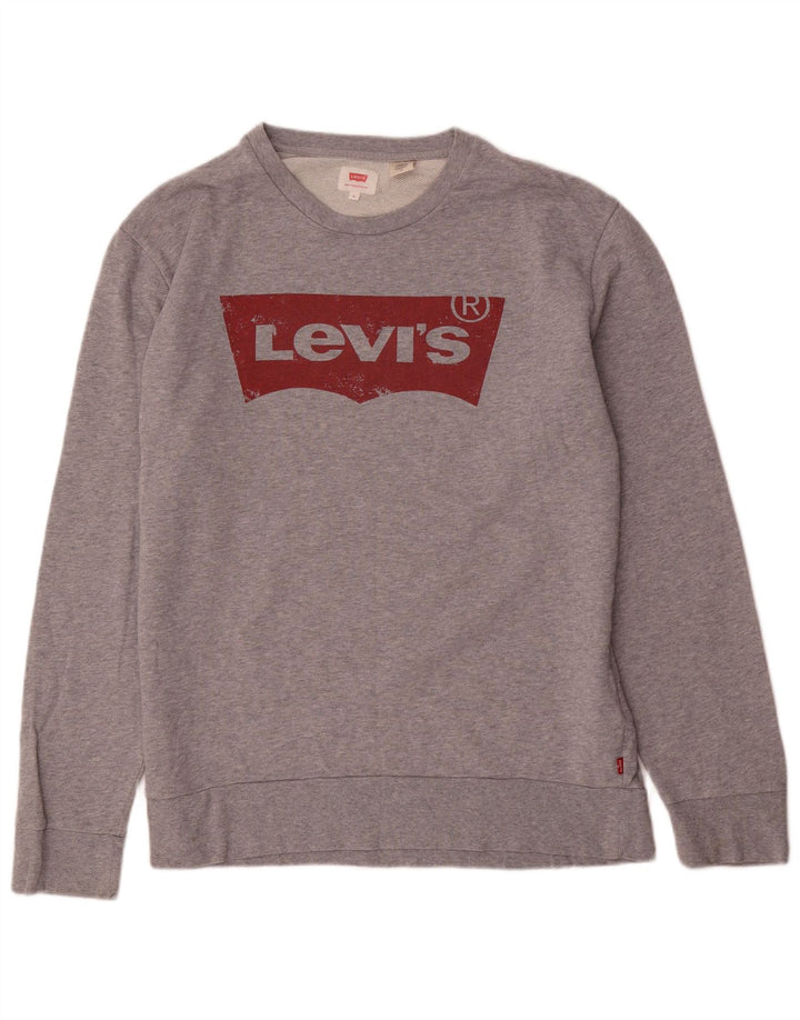 Levi's Felpa con grafica da uomo Maglione grande in cotone chiazzato grigio