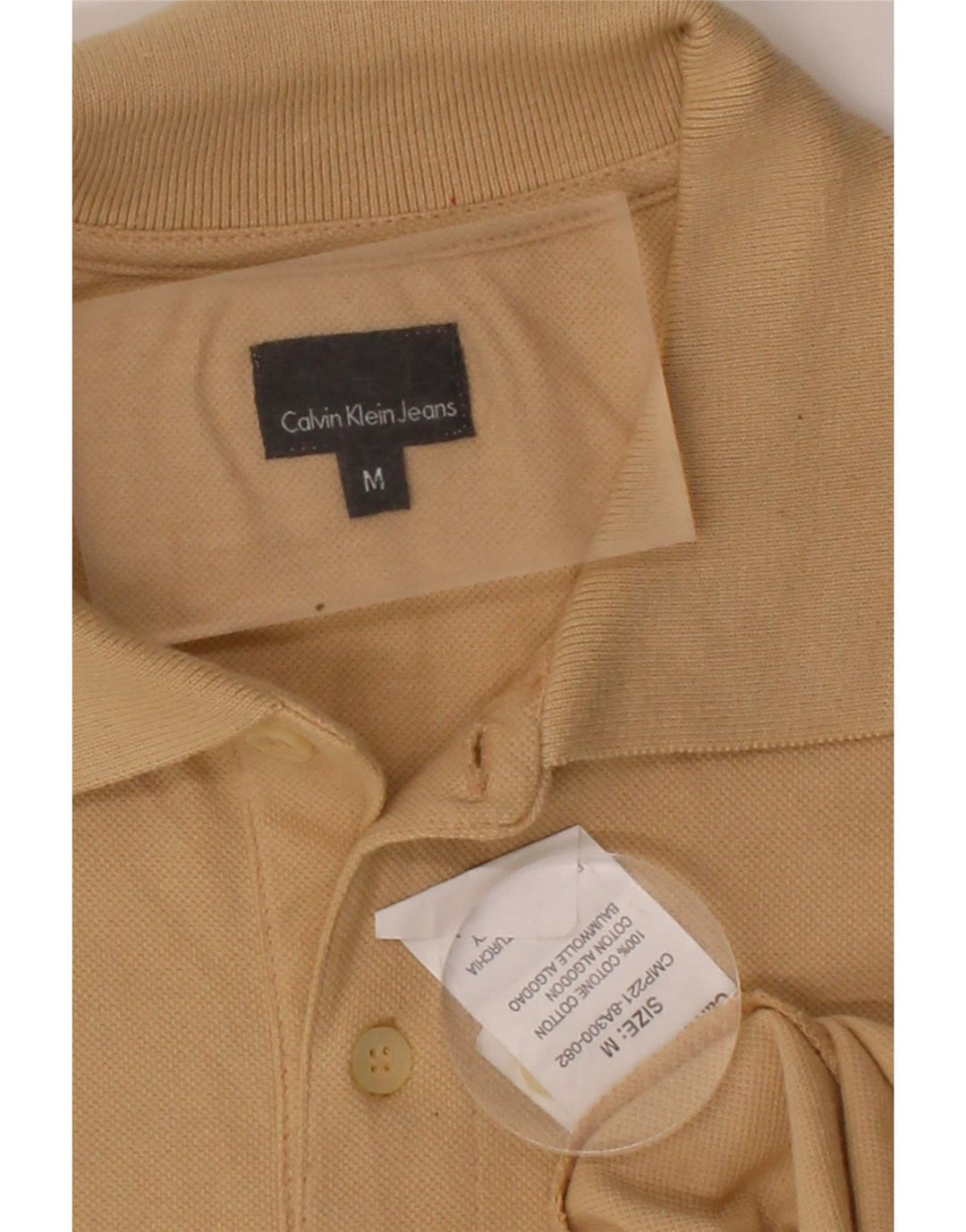 CALVIN KLEIN JEANS Mens Polo Shirt Medium Beige Cotton Vintage Calvin Klein Jeans and Second-Hand Calvin Klein Jeans from Messina Hembry 