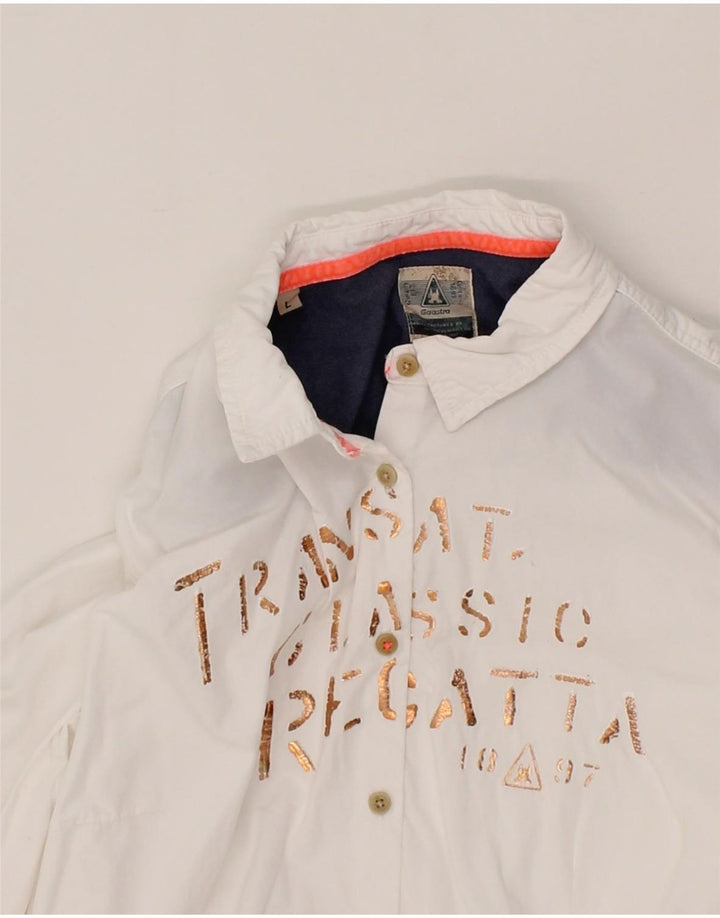GAASTRA Womens Graphic Shirt UK 14 Large White Cotton Vintage Gaastra and Second-Hand Gaastra from Messina Hembry 