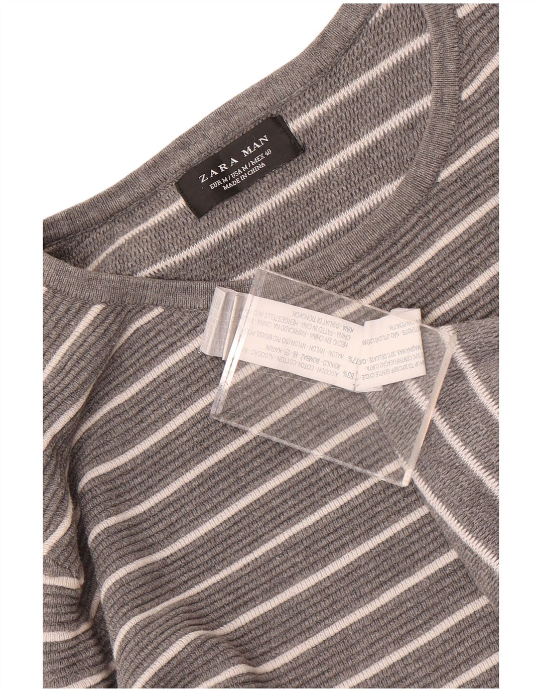 Top Zara da uomo a maniche lunghe in cotone a righe grigio medio