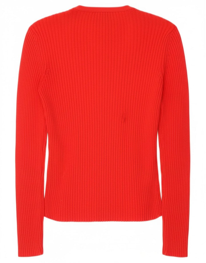 Maglione cardigan da donna Benetton UK 12 cotone rosso medio