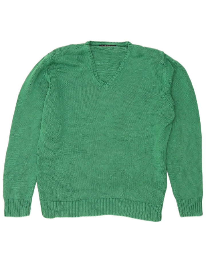 Maglione Zara da uomo con scollo a V grande in cotone verde