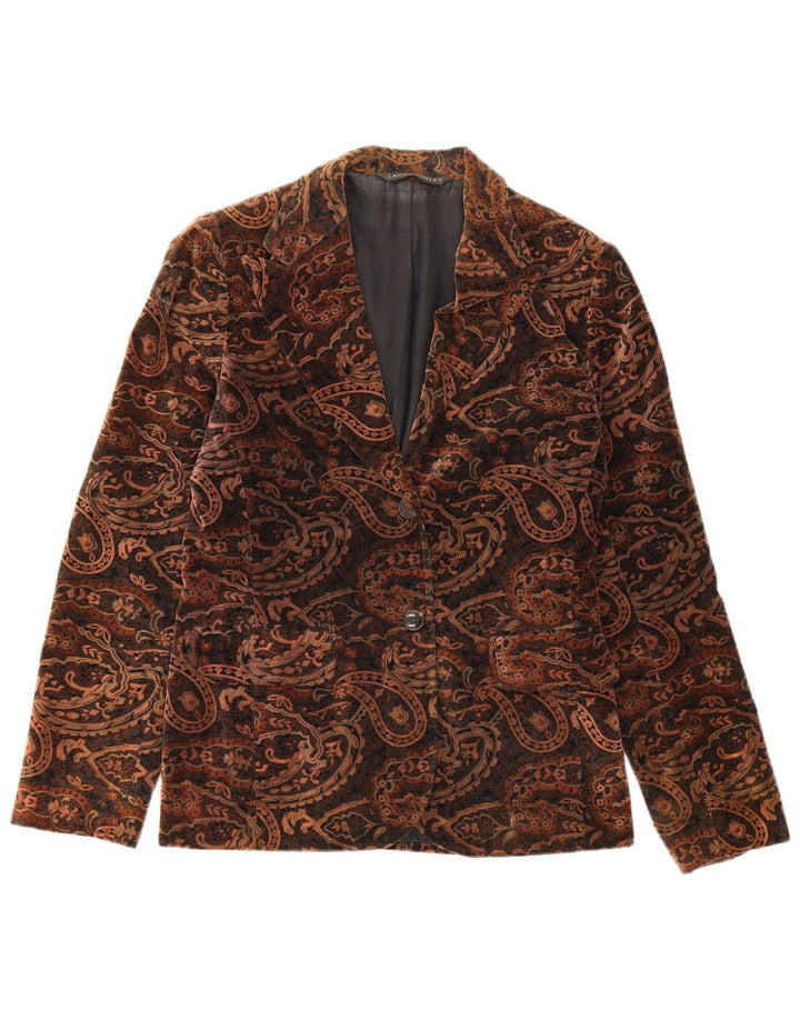 Giacca blazer in velluto a 2 bottoni da donna Laura Ashley UK 8 piccolo marrone Paisley