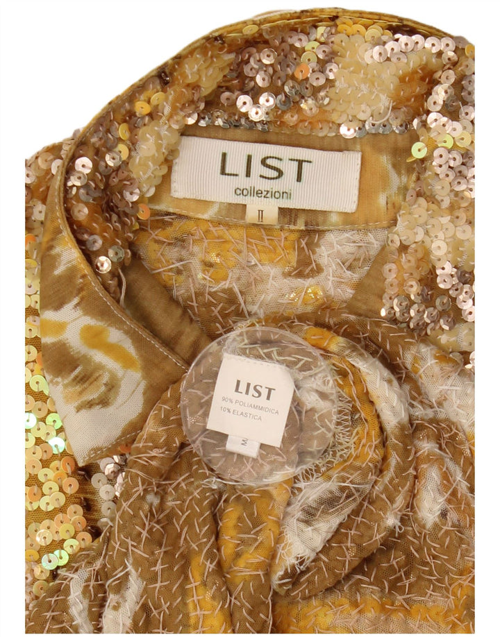 Camicetta camicia a maniche corte con paillettes vintage da donna US 2 XS poliammide kaki