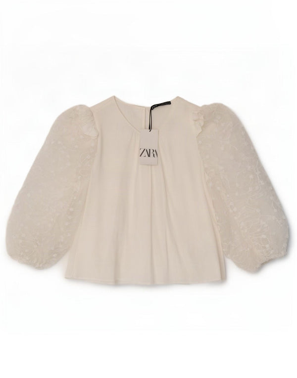 Camicetta Zara da donna con maniche a 3/4 UK 14 grande viscosa bianca
