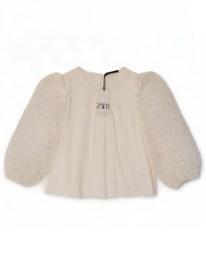 Camicetta Zara da donna con maniche a 3/4 UK 14 grande viscosa bianca