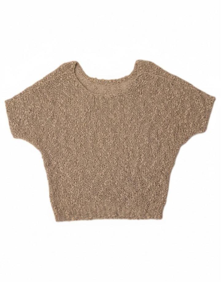 VINTAGE Womens Oversized Crop Crew Neck Jumper Sweater UK 12 Medium Grey Vintage Vintage and Second-Hand Vintage from Messina Hembry 