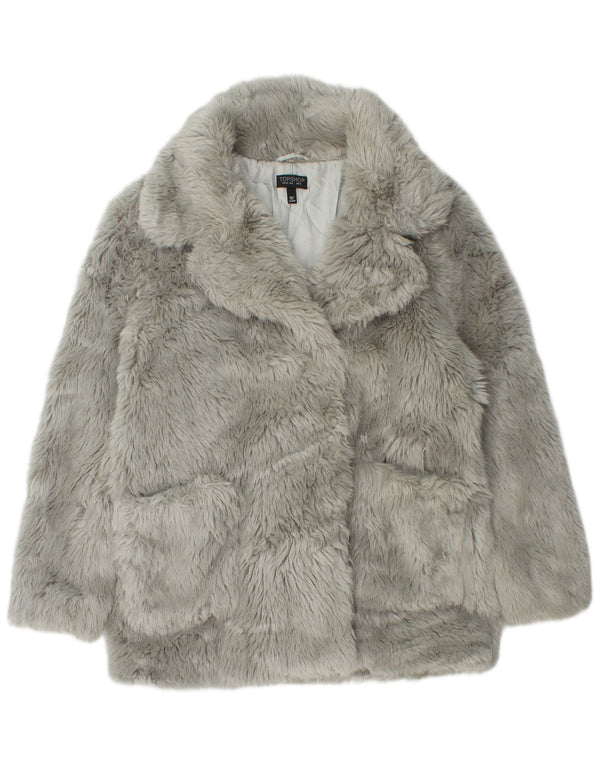 Topshop Cappotto da donna in pelliccia sintetica UK 12 Modacrile grigio medio