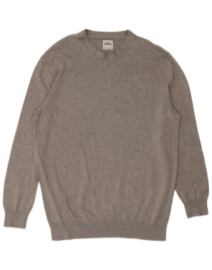 Maglione ZARA da uomo girocollo grande in viscosa grigia