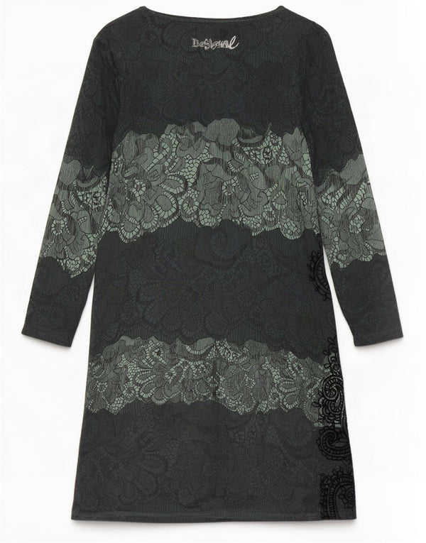 Desigual Abito tubino a maniche lunghe da donna UK 10 Piccolo verde Paisley in viscosa