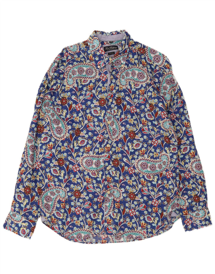Camicia da uomo Tom Rusborg Lino Paisley blu medio